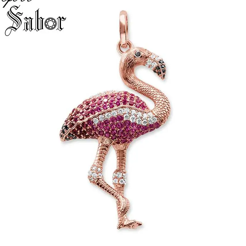 Flamingo Подвеска маори, орлиное перо, фламинго, сова тукан, новинка, ювелирные изделия в стиле бохо, винтажный 925 пробы, Серебряный подарок для женщин, ожерелье Томас - Окраска металла: Flamingo