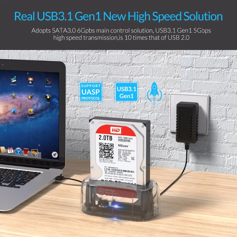 ORICO 6139C3 2 5/3 5 дюйма Type-C прозрачный корпус жесткого диска USB3.1 Gen1 док-станция 8 ТБ