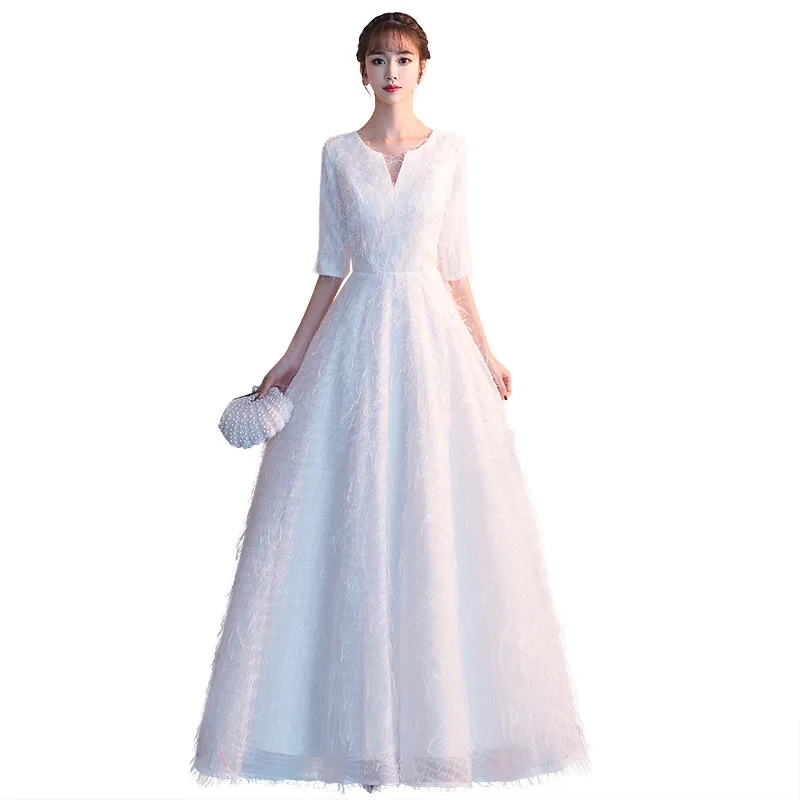 Новинка белые вечерние платья весна 2019 новое приталенное банкетное платье с