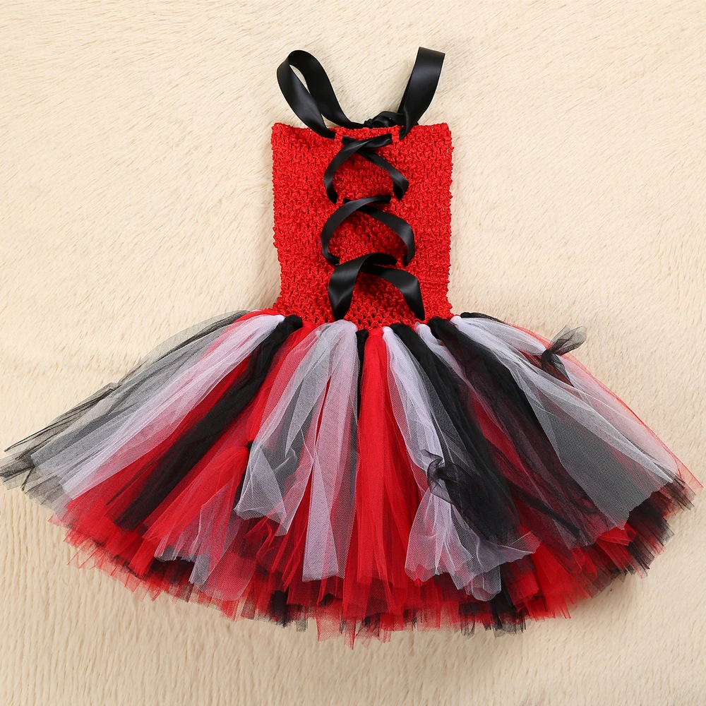 Red and Black Girls Pirate Tutu Dress with Kerchief Halloween Cosplay Costume for Kids Party Children Clothes | Детская одежда и