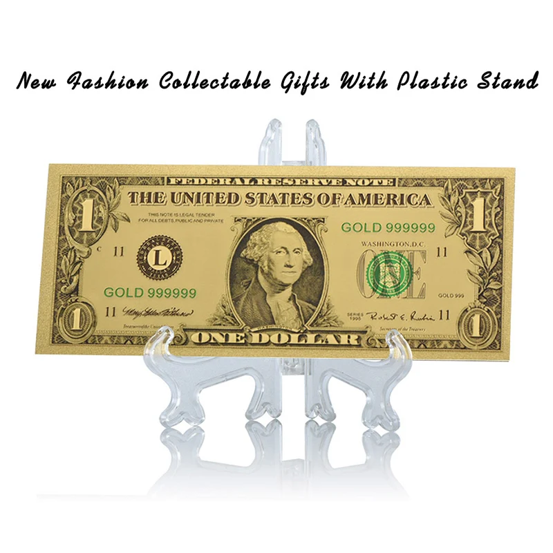 WR American Gold Plated Fake Money Quality 24k Golden United States Bill Note with Nice Stand for Collection Artwork | Дом и сад