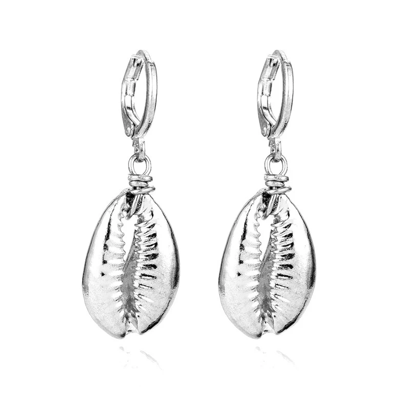 SOHOT Boho Shell Цветы крест кулон серьги-кольца европейский бренд Популярные Очаровательные золотые серебряные цвета пляжные Brincos аксессуары - Окраска металла: 44silver