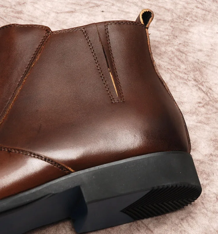 QYFCIOUFU Fashionable Genuine Leather Chelsea Boots For Men Pointed Toe Zipper Flat Handmade Italian Brand Mens Dress Boots