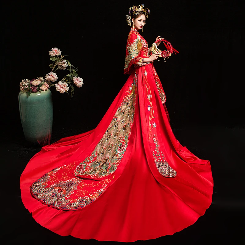 Винтажное красное свадебное платье с вышивкой Cheongsam, современное традиционное китайское стильное свадебное платье, Восточное женское платье Qipao Vestidos, размеры S-XXL