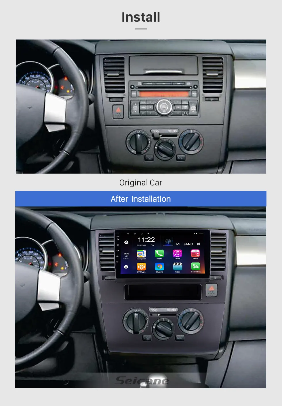 Seicane Android 8,1 для 2005-2010 Nissan Tiida 9 дюймов HD сенсорный экран gps навигация Радио Bluetooth 3g Wifi цифровой ТВ SWC