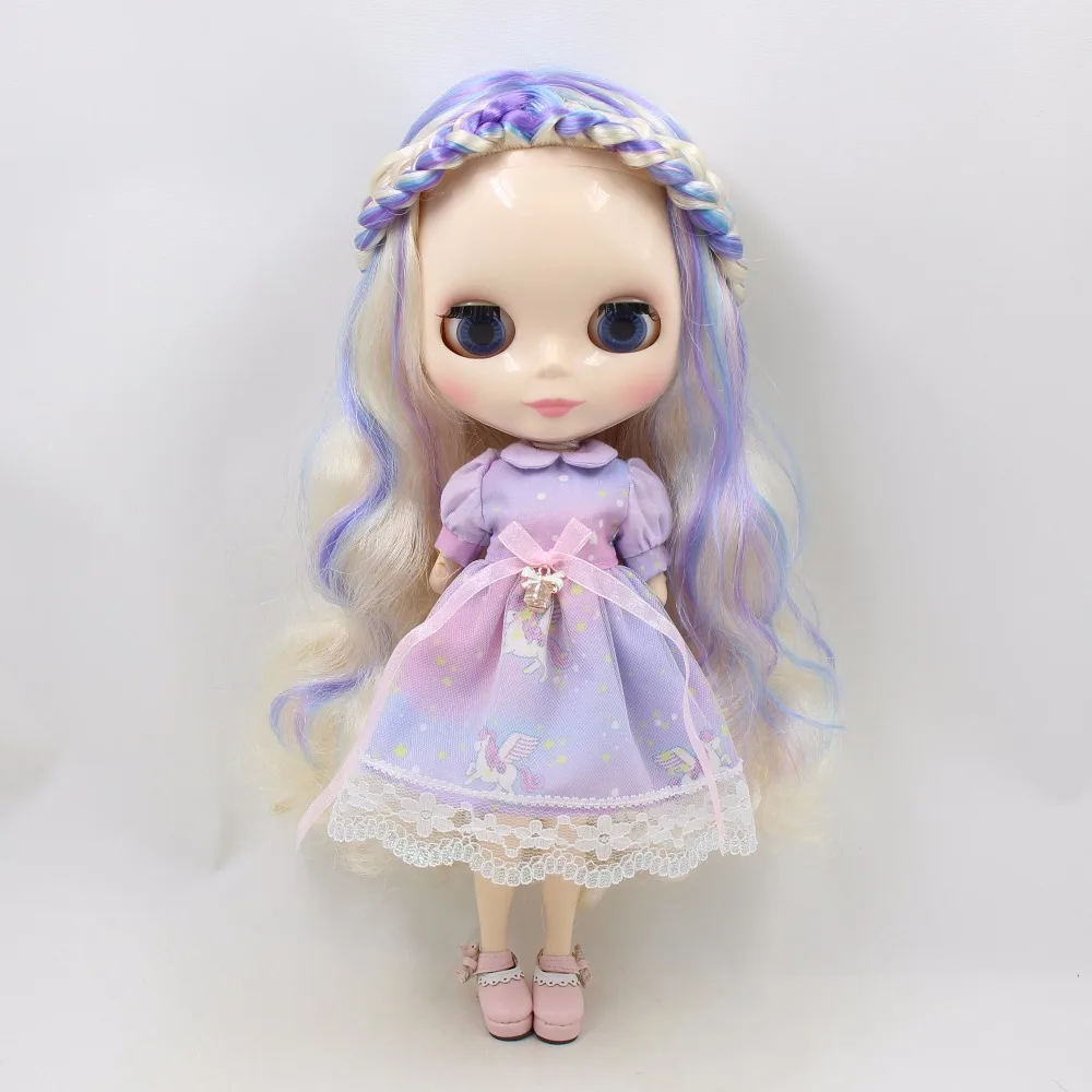 Ледяная кукла DBS Blyth сустав тело белая кожа золотой микс фиолетовый синие волосы