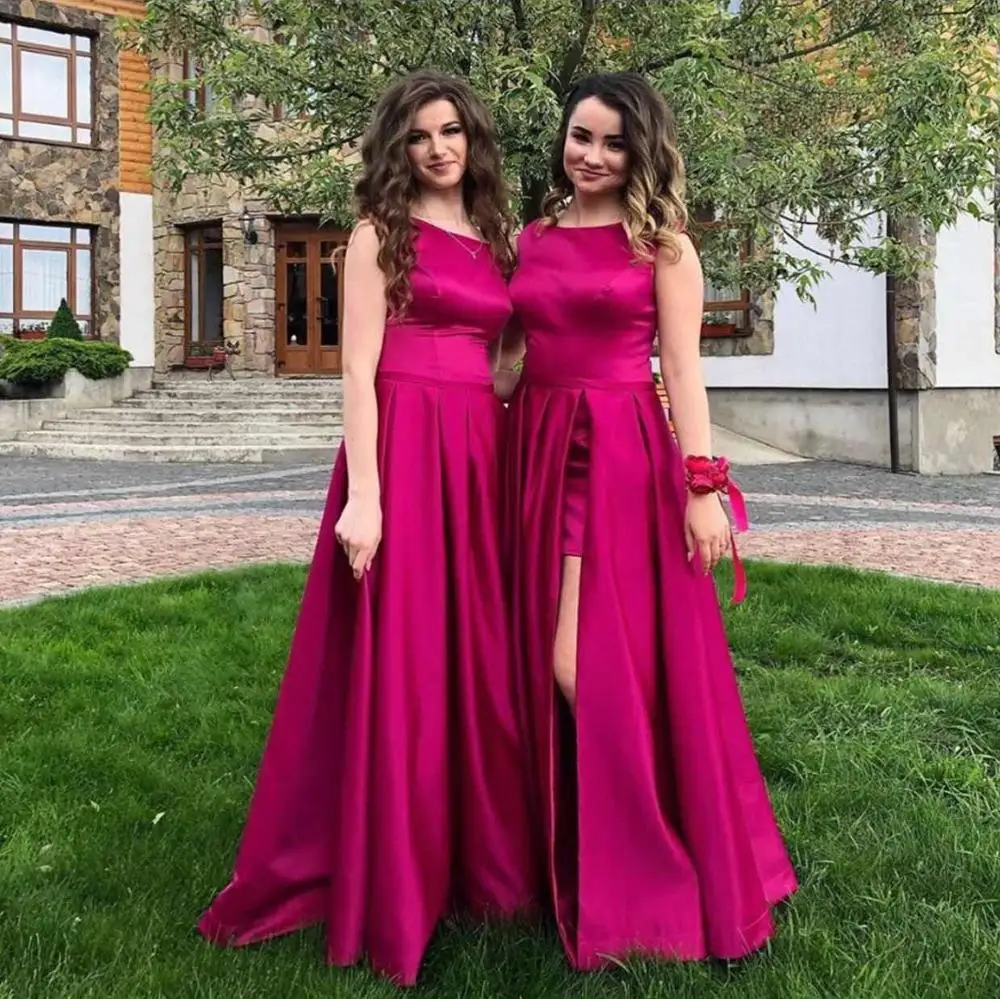 Vestido Madrinha сексуальные платья подружек невесты цвета фуксии с Разрезом Длинное