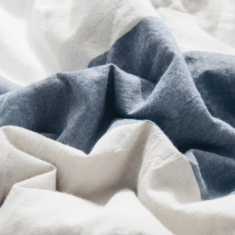 Стеганое одеяло в синюю и бежевую полоску из хлопковой ткани хлопковый