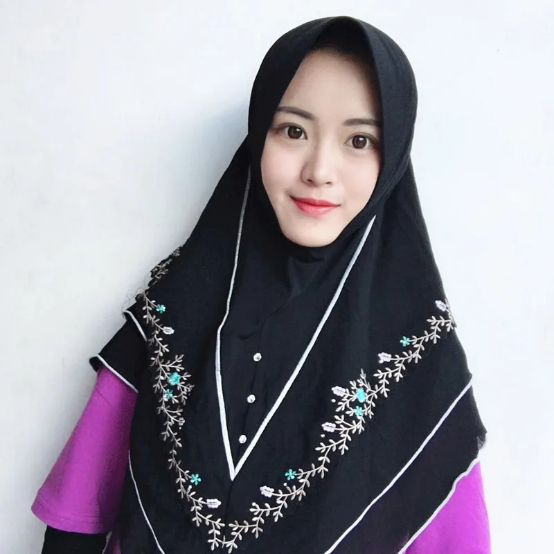 

Muslim headscarf islamic three-layer chiffon embroidery jersey hijab Malaysian women summer shawl Hui nationality hijab scarf