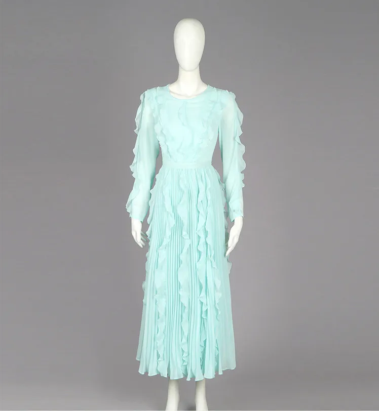 Vestidos de fiesta, высокое качество, женские вечерние платья, элегантное гофрированное длинное шифоновое платье с длинным рукавом, женское платье для подиума