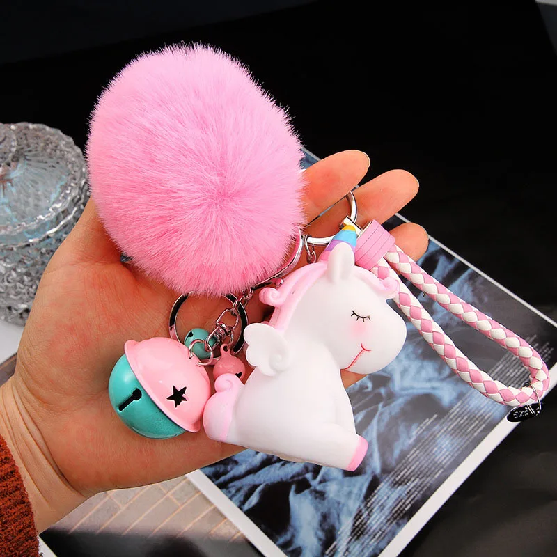 Единорог мультфильм милый ключ пряжки мягкие Hairball животных куклы сумки украшения для девочек лучшие подарки маленький колокольчик уникальные дешевые милые игрушки