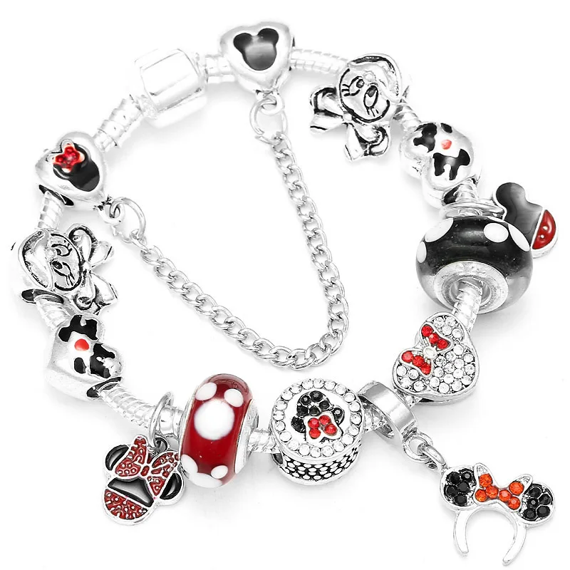 02 Boosbiy Dropshipping Cute Mickey Minnie Charm Bracelet For Women Kids With Silver Snake Chain Brand Bracelet Christmas Jewelry - Окраска металла: 02