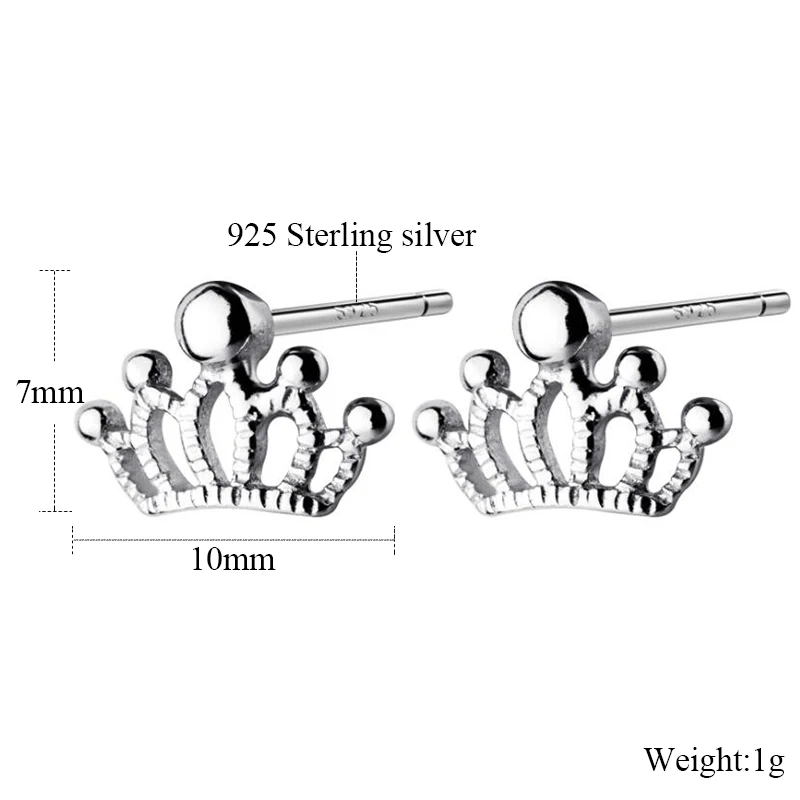 

Newest 925 Sterling Silver Women's Jewelry Fashion Tiny 10mmX7mm Crown Stud Earrings Gift For Girls Kid Lady Women