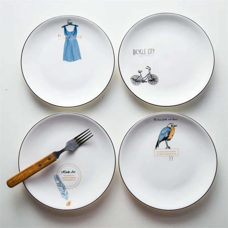 

8 Inch Round Ceramic Plate Nordic Brief Porcelain Glaze Dinner Plate Europe Style Steak Cake Dessert Tray Snack Dishes Plate