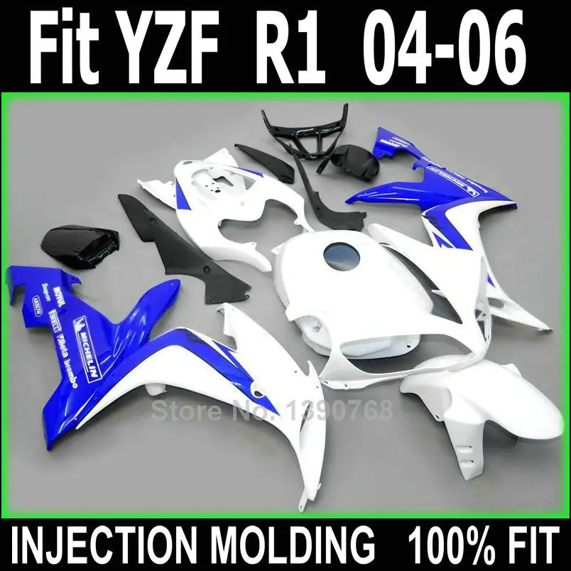 

Бесплатная Настройка обтекателей для YAMAHA YZFR1 04 05 06 Белый Синий Черный корпус рабочие части обтекатель комплект YZFR1 2004 2005 2006 XF114