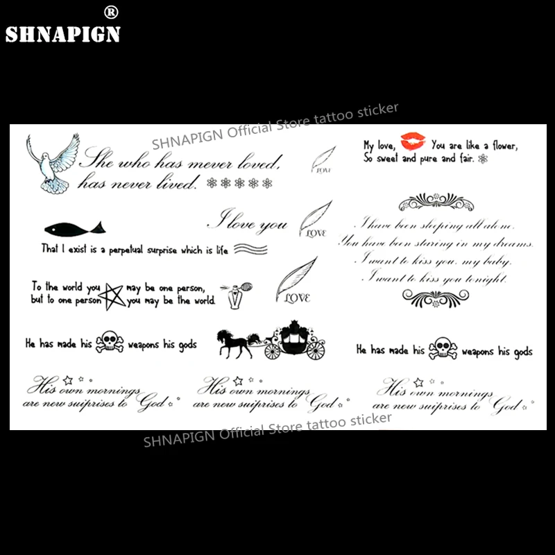 SHNAPIGN мудрые влюбленные стихи слова временное боди арт флэш Татуировка наклейка