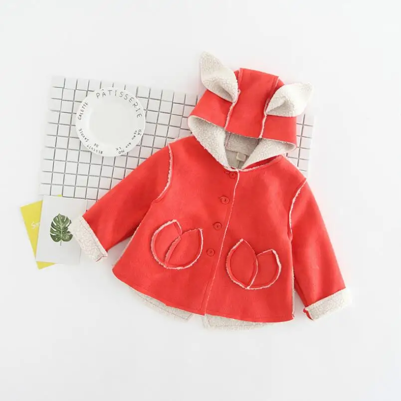 Cartoon Rabbit ears Children Coat Button Closure Hooded Jacket Outerwear Suede Fabric Coats Autumn Winter Kids Clothing | Детская одежда