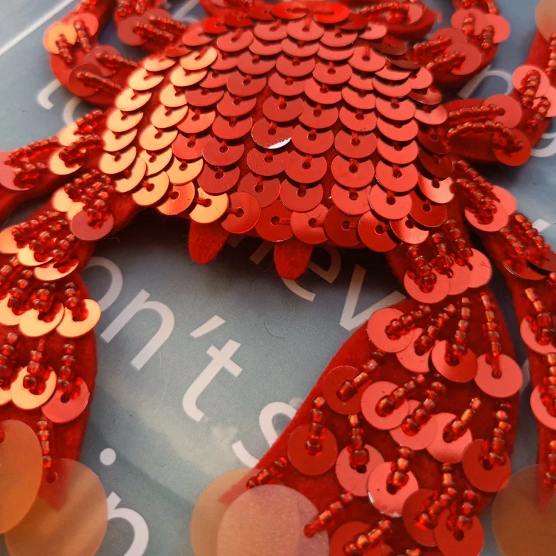 3D Ручная работа расшитая бисером блестками красная Аппликация для краба