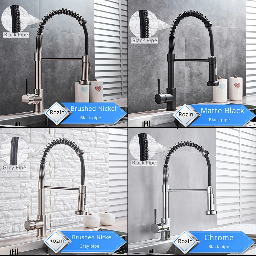 

Chrome Kitchen Faucets Brass Faucets for Kitchen Sink Single Lever Pull Down Spring Spout Mixers Tap Hot Cold Water Crane