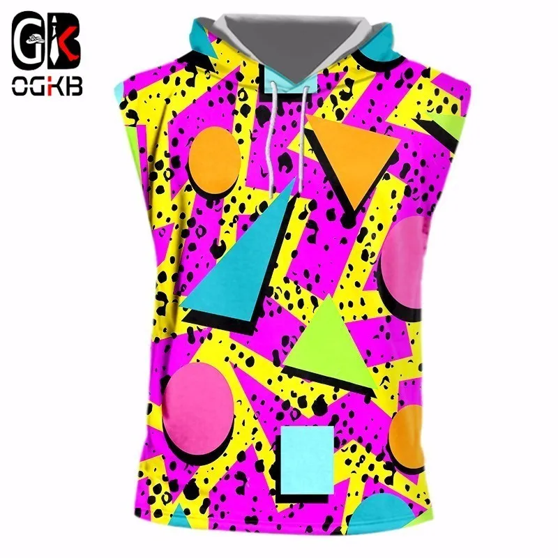 OGKB летние топы для женщин/мужчин принт цветная геометрия 3d с капюшоном майка топ