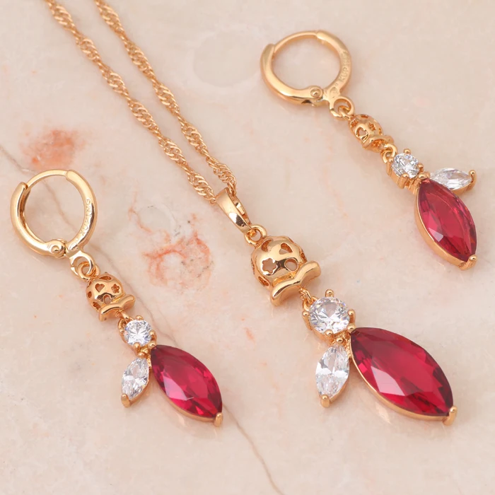 Розовый Циркон Crystal очаровательный подарок золотой тон rose Ювелирные комплекты с