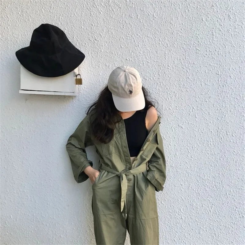 2018 длинный комбинезон женский хаки уличный стиль Pantalon Femme зеленый комбинезоны