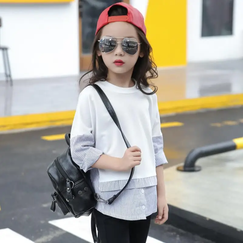 Весенне осенняя полосатая детская блузка для девочек Рубашка с длинными