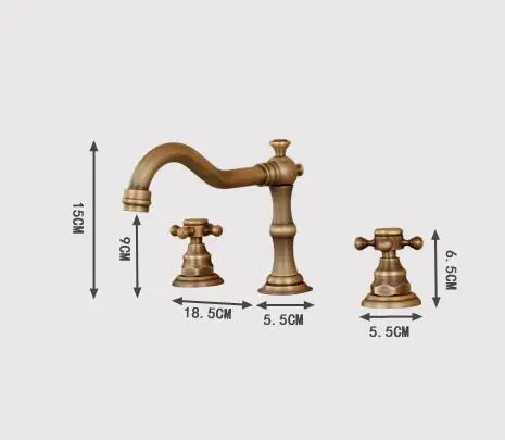 Three hold double handle antique brass faucet bathroom sink tap basin mixer vintage | Обустройство дома