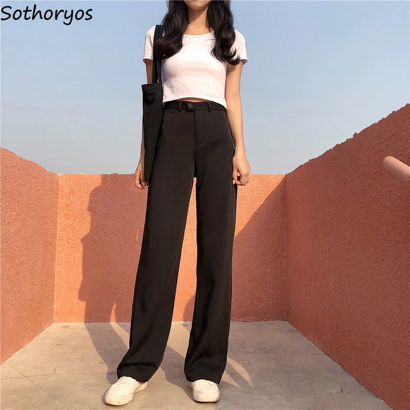 Женские свободные брюки полной длины на молнии однотонные простые универсальные