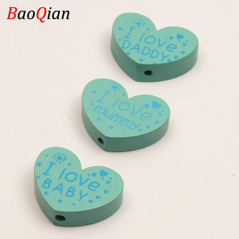 Деревянные бусины ручной работы I Love BABY/DADDY/mummy 10 шт./лот бусины-разделители в форме сердца для самостоятельного изготовления ювелирных изделий зажим для соски 23*29 мм - Цвет: Green