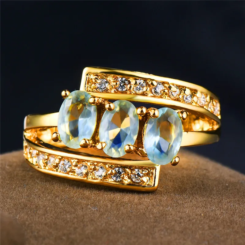 

Luxury Female Light Blue Oval Zircon Jewelry Charm Yellow Gold Color Party Ring Fashion Bride Engagement Wedding Rings For Women