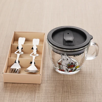 Set B Moomin Новая мода мультфильм посуда для напитков младенцев стеклянный водный напиток Стакан Кружка прозрачная стеклянная ручка 210 мл стеклянная чашка безопасная Милая кружка - Цвет: Set B