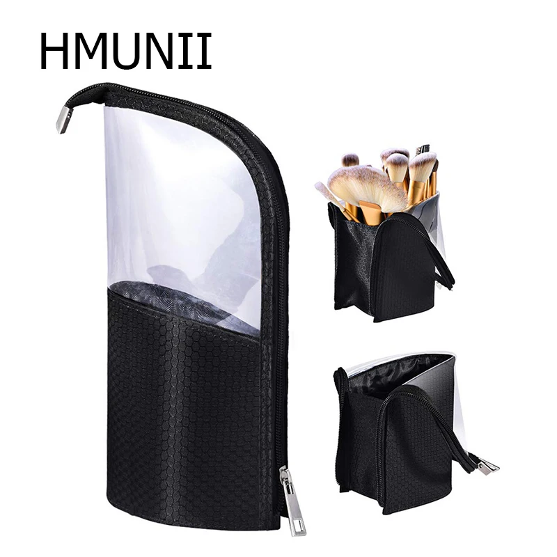 

HMUNII New Travel Cosmetic Makeup Brush Holder Organizer Bag Zipper Pouch Portable Waterproof Toiletry Bag Stand-up Beauty Case