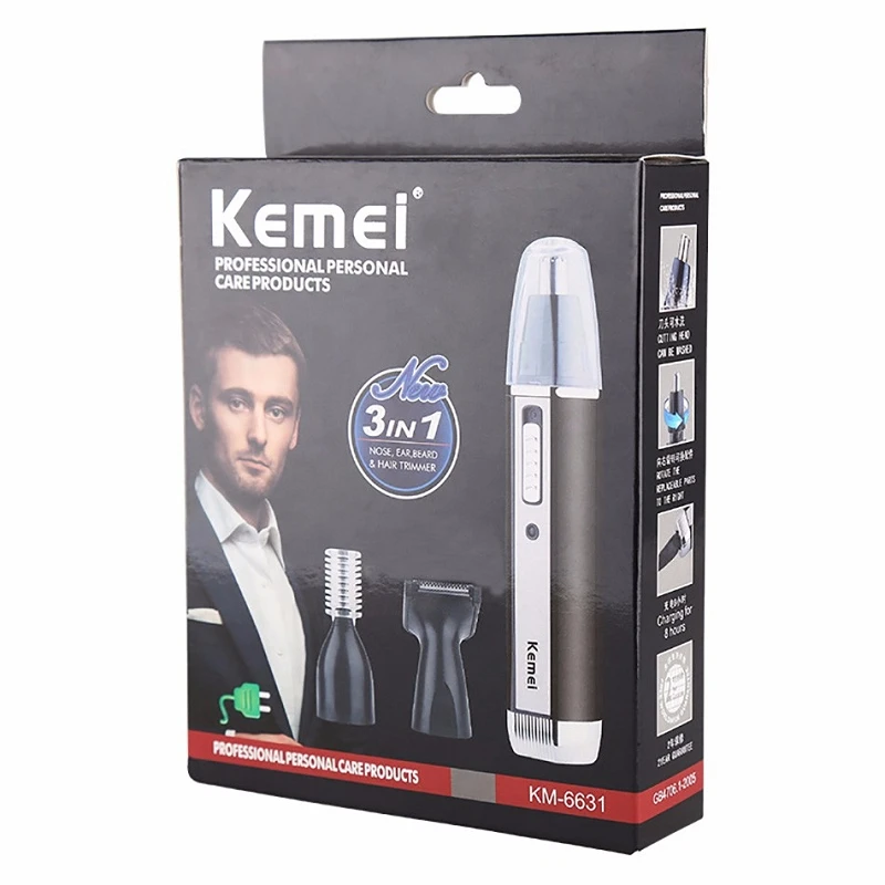 Kemei KM-6631 Профессиональный 3 в 1 перезаряжаемый триммер для носа Электрический Уход