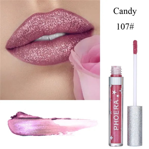107 Candy PHOERA Алмазный перламутровый Жидкий блеск для губ металлик водянистый стойкий сверкающий блеск для губ сверкающие вечерние Сияющие TSLM2 - Цвет: 107 Candy