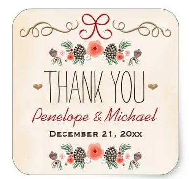

1.5inch Vintage Pine Cone Christmas Wedding Thank You Square Sticker
