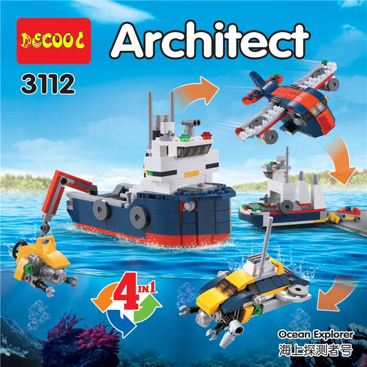 3112 вилле Createur 4 dans 1 Ocean Explorer Sous Marin самолеты строительные блоки Enfants Jouets