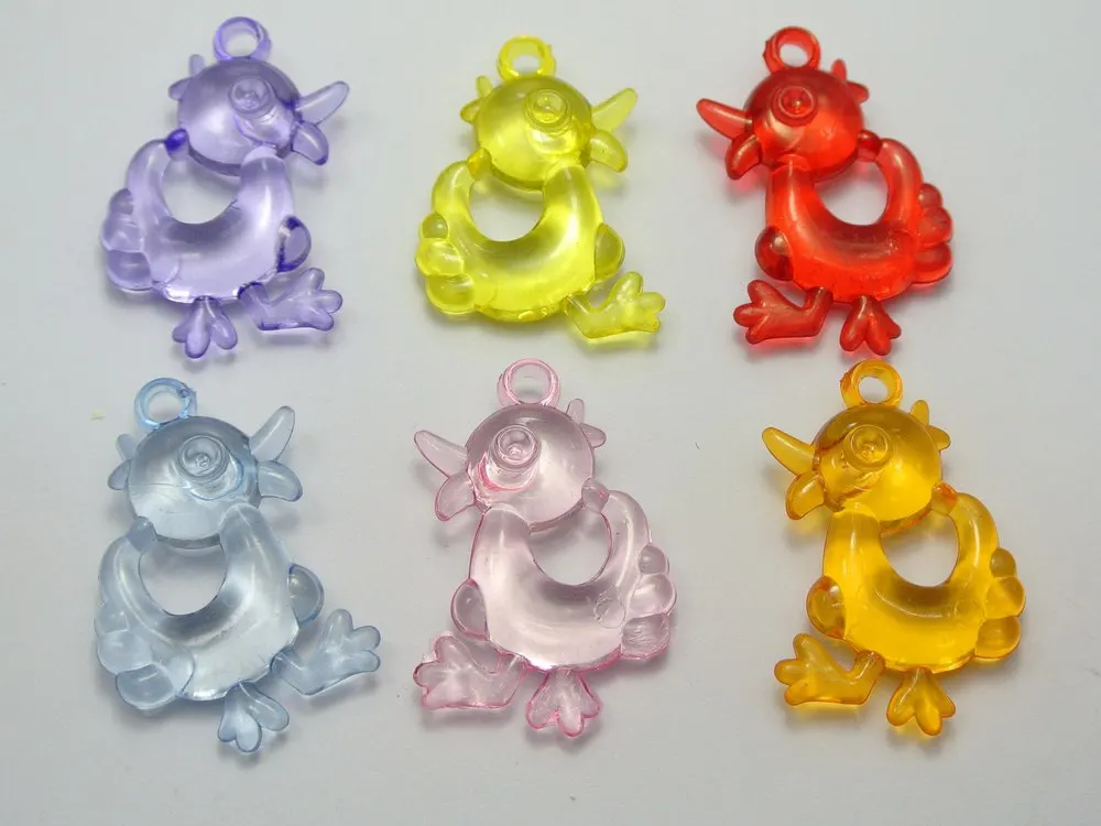 

20 Mixed Color Transparent Acrylic Duck Pendants 40mm Funny Charms Kids Craft