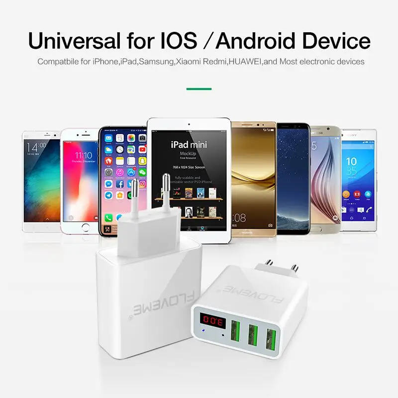 Зарядное устройство FLOVEME с 3 USB портами и светодиодным дисплеем|Зарядные