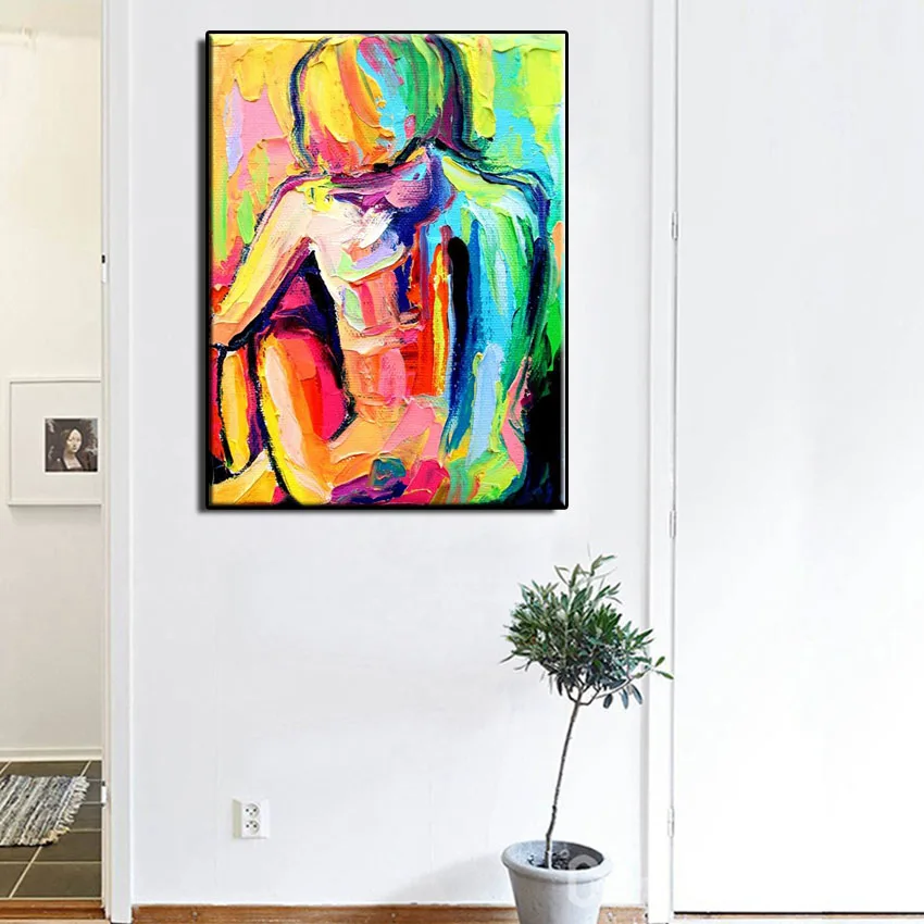 Большой размер дешевые абстрактные красочные девушки обратно картина маслом на