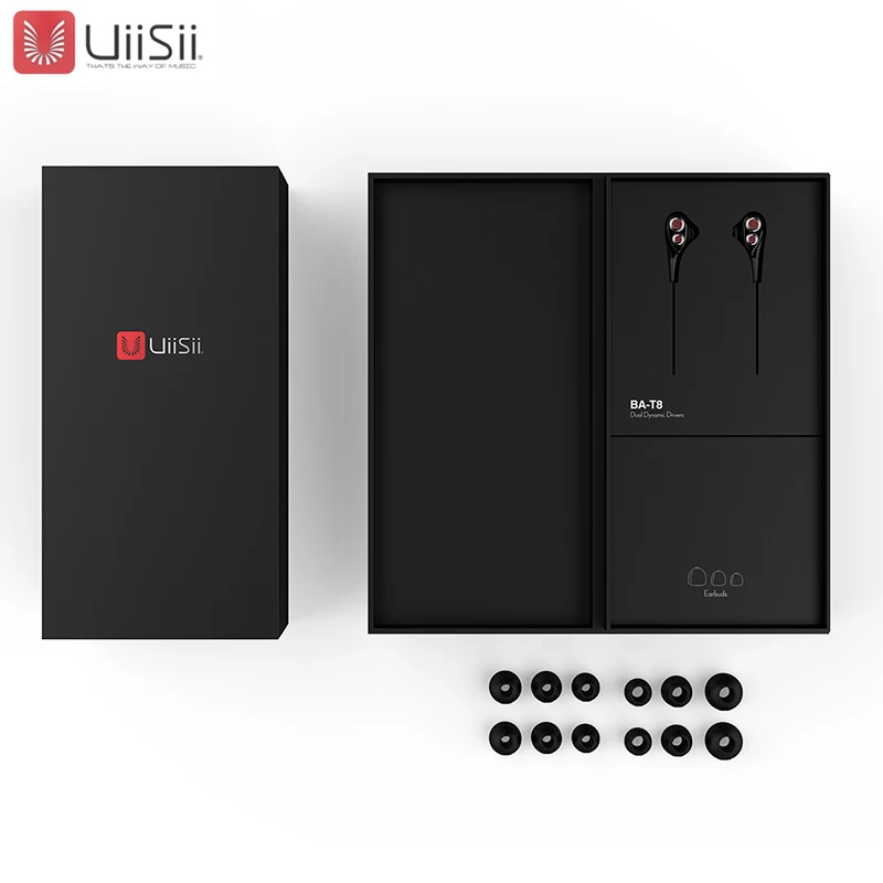 UiiSii BA T8 Hi Fi наушники вкладыши двойной Dynamaic Музыка с шумоподавлением проводные