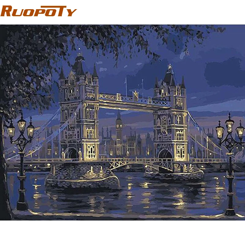 

RUOPOTY Frame London Tower Bridge Landscape DIY Painting By Numbers Hand Painted Oil Painting Home Decor For Unique Gift 40X50cm