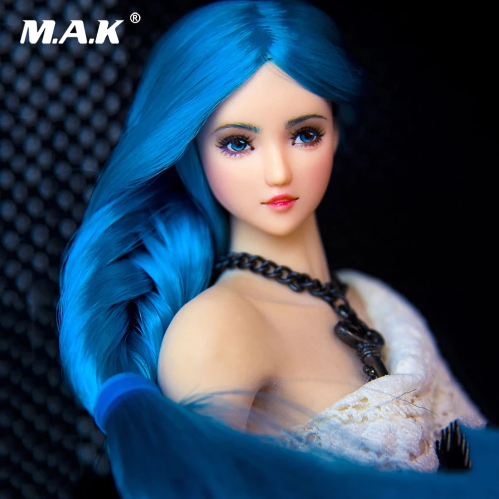 

1/6 Scale Girl Pale Skin Blue Braid Hair Female Head Sculpt Accessory Model for 12'' Pale Action Figure Body