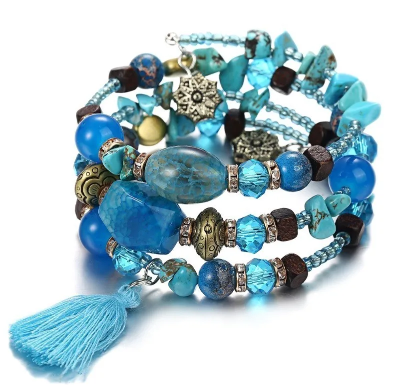 Новые Boho красочные бусы из бирюзы браслет для женщин натуральный камень браслет Шарм этнические ювелирные изделия регулируемый медный браслет - Окраска металла: B0100B