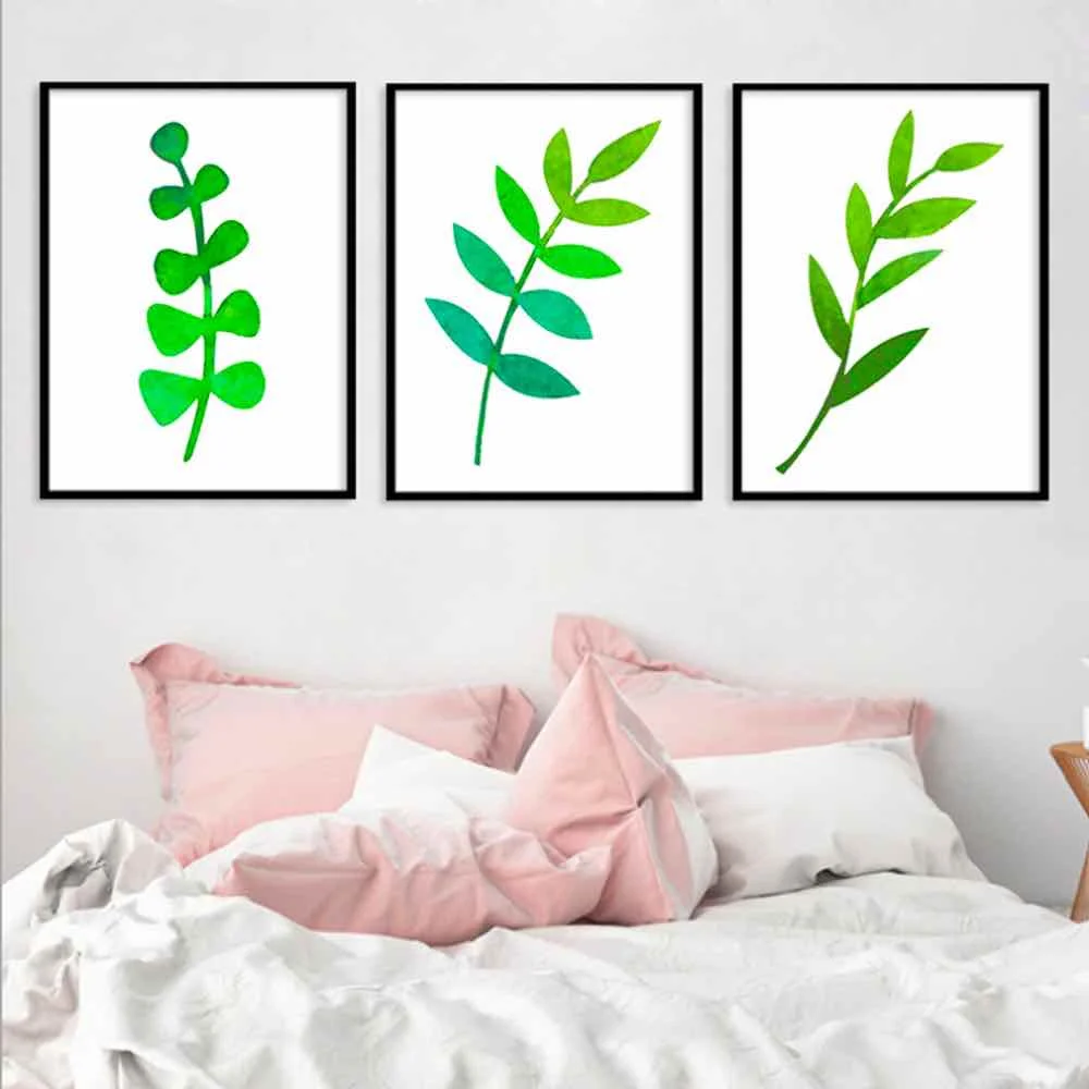 

HAOCHU Green Leaves Simple Drawing Canvas Painting Living Room Home Decor Painting Print Poster Simple Nordic Wall Picture