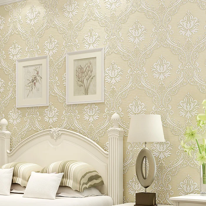 

Vintage European Damascus wallpaper bedroom living room TV background 3d perspective Non-woven wallpaper