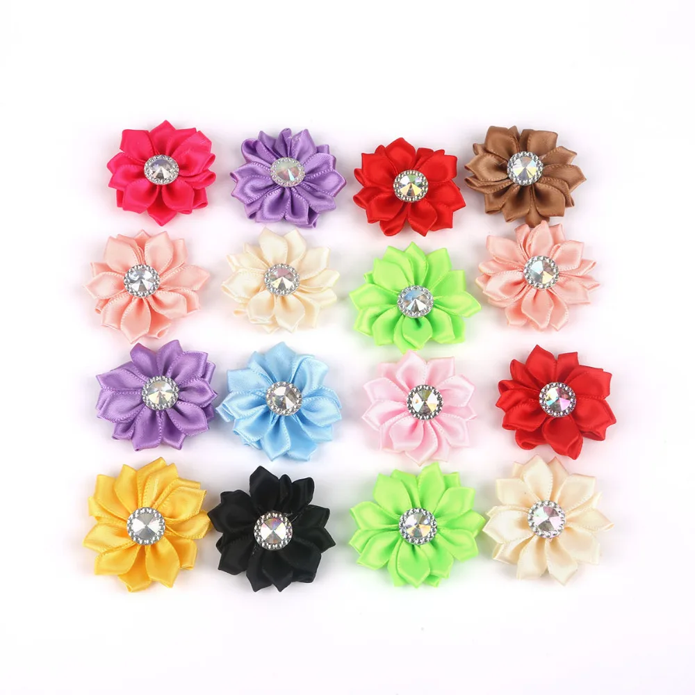 4cm High Quality Small Fabric Satin Flowers with Rhinestone Appliques Flower Sewing Accessories For Girls/Crafts/Clothes/Wedding | Дом и сад