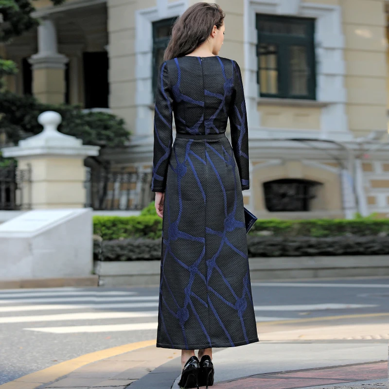 S 3XL осень зима текстурированная Slim Fit X длинное платье с длинными рукавами и