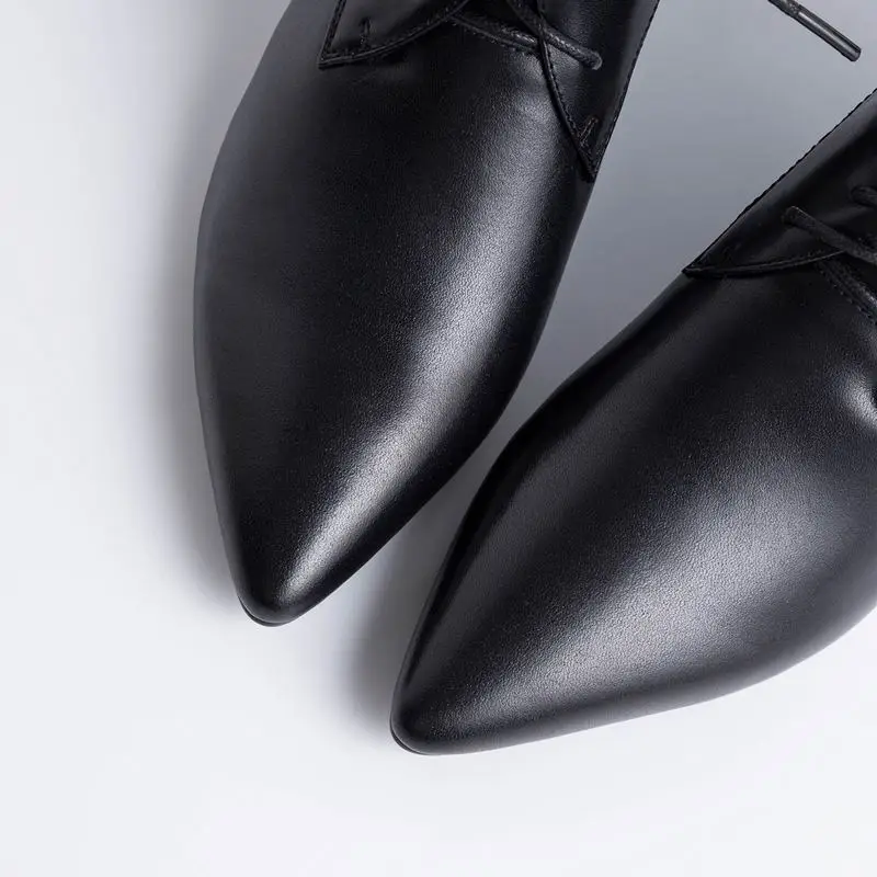 ALLBITEFO fashion retro genuine leather pointed toe high heels women boots ankle boots for women leather boots girls shoes