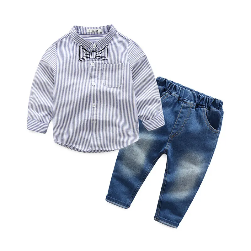kids boys clothing sets 2018 autumn baby school 2 pieces striped shirts+jeans children casual cotton suits 3-8 years |